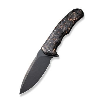 Civivi Praxis Folding Knife Black/Copper Shredded Carbon Fiber Handle 9Cr18MoV Drop Point Plain Edge Black Stonewash Finish C803I