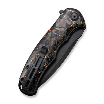 Civivi Praxis Folding Knife Black/Copper Shredded Carbon Fiber Handle 9Cr18MoV Drop Point Plain Edge Black Stonewash Finish C803I