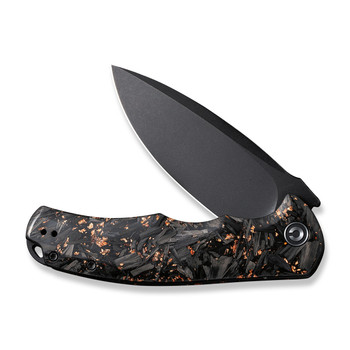 Civivi Praxis Folding Knife Black/Copper Shredded Carbon Fiber Handle 9Cr18MoV Drop Point Plain Edge Black Stonewash Finish C803I