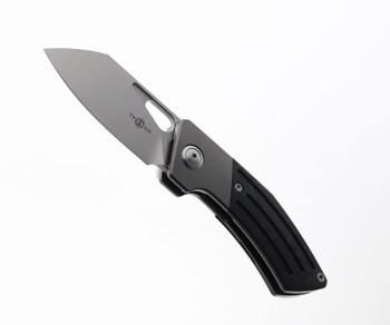 Two Sun Folding Knife Black/Gray Titanium Handle D2 Clip Point
