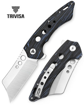 Trivisa Mensae-03BB Folding Knife Blue/Black G10 Handle 154CM Cleaver Plain Edge Satin Finish