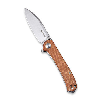 Discontinued Sencut Scepter Folding Knife Brown Micarta Handle 9Cr18MoV Drop Point Plain Edge Stonewash Finish SA03D