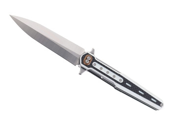 NOC DG-12 Flipper Folding Knife White G10/Carbon Fiber Handle 440C Dagger Plain Edge DG12-WHT