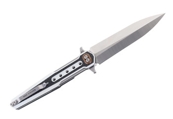 NOC DG-12 Flipper Folding Knife White G10/Carbon Fiber Handle 440C Dagger Plain Edge DG12-WHT