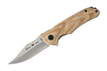 Buck 841 Sprint Classic Flipper Folding Knife Natural Micarta Handle S30V Drop Point Plain Edge Satin Finish 0841TNS-B