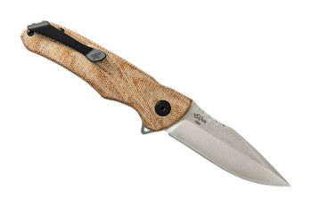 Buck 841 Sprint Classic Flipper Folding Knife Natural Micarta Handle S30V Drop Point Plain Edge Satin Finish 0841TNS-B