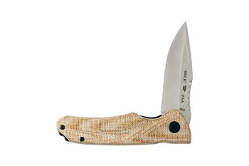 Buck 841 Sprint Classic Flipper Folding Knife Natural Micarta Handle S30V Drop Point Plain Edge Satin Finish 0841TNS-B