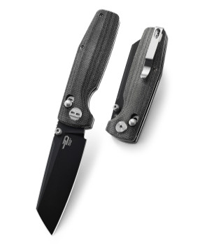 Bestech Slasher Folding Knife Black Micarta Handle D2 Plain Edge Black Stonewash Finish BG43A-2