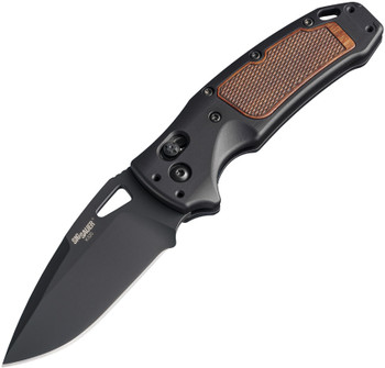 Hogue Sig Sauer K320 Folding Knife Black Aluminum/Walnut Wood Handle S30V Drop Point Plain Black Blade 36377