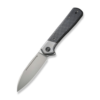 WE Soothsayer Folding Knife Gray Titanium/Black Carbon Fiber Inlay Handle 20CV Drop Point Plain Edge Silver Bead Blast Finish WE20050-1
