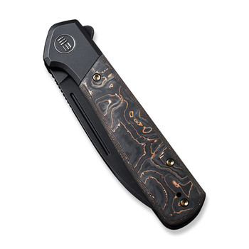 WE Soothsayer Folding Knife Black Titanium/Copper Foil Carbon Fiber Inlay Handle 20CV Drop Point Plain Edge Black Stonewash Finish WE20050-2