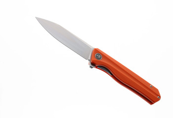 Petrified Fish Folding Knife Orange G10 Handle D2 Plain Edge Satin Finish PF-818OW