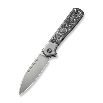 WE Soothsayer Folding Knife Gray Titanium/Black Aluminum Foil Carbon Fiber Inlay Handle 20CV Drop Point Plain Edge Silver Bead Blast Finish WE20050-3 WE Soothsayer Folding Knife Gray Titanium/Black Aluminum Foil Carbon Fiber Inlay Handle 20CV Drop Point Plain Edge Silver Bead Blast Finish WE20050-3