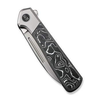 WE Soothsayer Folding Knife Gray Titanium/Black Aluminum Foil Carbon Fiber Inlay Handle 20CV Drop Point Plain Edge Silver Bead Blast Finish WE20050-3 WE Soothsayer Folding Knife Gray Titanium/Black Aluminum Foil Carbon Fiber Inlay Handle 20CV Drop Point Plain Edge Silver Bead Blast Finish WE20050-3