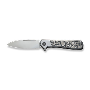 WE Soothsayer Folding Knife Gray Titanium/Black Aluminum Foil Carbon Fiber Inlay Handle 20CV Drop Point Plain Edge Silver Bead Blast Finish WE20050-3 WE Soothsayer Folding Knife Gray Titanium/Black Aluminum Foil Carbon Fiber Inlay Handle 20CV Drop Point Plain Edge Silver Bead Blast Finish WE20050-3