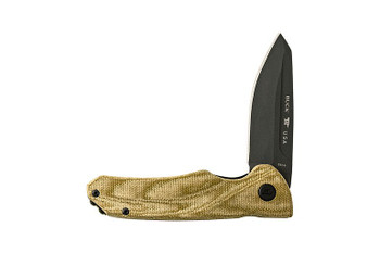 Buck Sprint Ops Flipper Folding Knife Green Canvas Micarta Handle S30V Reverse Tanto Plain Black Blade 0843GRS-B