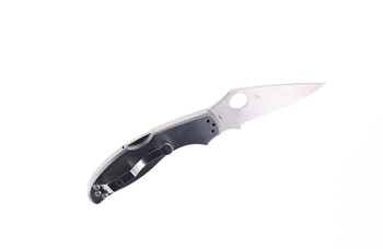 Spyderco Uptern Folding Knife Gray Stainless Steel Handle 8CR13MOV Serrated Edge C261PS