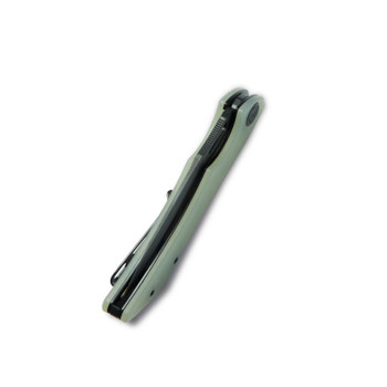 Kubey Raven Flipper Folding Knife Jade G10 Handle AUS-10 Plain Edge Dark Stonewash Finish KB245G