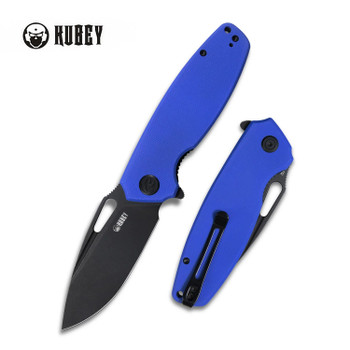 Kubey Tityus Folding Knife Blue G10 Handle D2 Plain Edge Dark Stonewash Finish KU322I