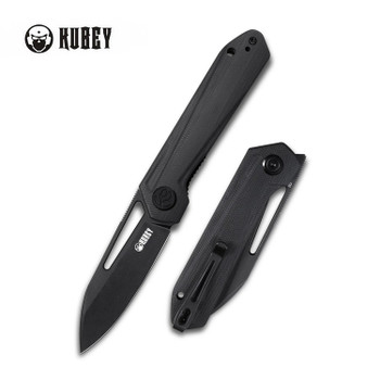 Kubey Royal Flipper Folding Knife Black G10 Handle D2 Clip Point Plain Edge Dark Stonewash Finish KU321H