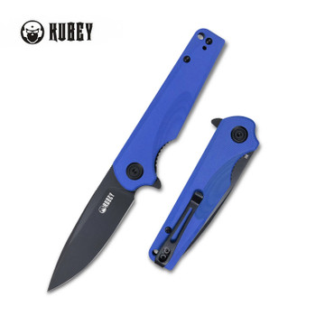Kubey Wolverine Folding Knife Blue G10 Handle D2 Drop Point Plain Edge Dark Stonewash Finish KU233F