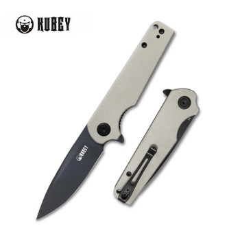 Kubey Wolverine Folding Knife Off White G10 Handle D2 Drop Point Plain Edge Dark Stonewash Finish KU233G