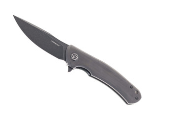 Petrified Fish Warrior Flipper Folding Knife Black Smooth Carbon Fiber Handle K110 Plain Black Blade PF-949CDW