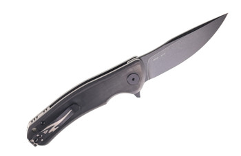 Petrified Fish Warrior Flipper Folding Knife Black Smooth Carbon Fiber Handle K110 Plain Black Blade PF-949CDW