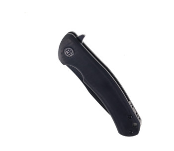 Petrified Fish Warrior Flipper Folding Knife Black Smooth Carbon Fiber Handle K110 Plain Black Blade PF-949CDW