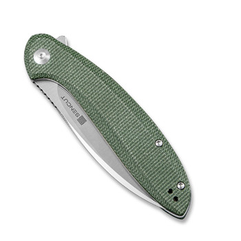 Sencut San Angelo Folding Knife Green Micarta Handle 9CrMoV Drop Point Plain Edge Satin Finish S21003-3