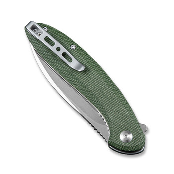 Sencut San Angelo Folding Knife Green Micarta Handle 9CrMoV Drop Point Plain Edge Satin Finish S21003-3