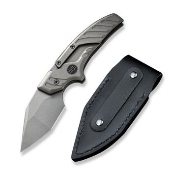 WE Typhoeus Folding Knife Gray Titanium Handle 20CV Dagger Plain Edge Gray Stonewash Finish WE21036B-2