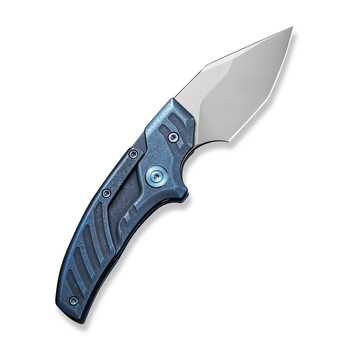 WE Typhoeus Folding Knife Blue Titanium Handle 20CV Dagger Plain Edge Silver Bead Blast Finish WE21036B-3 WE Typhoeus Folding Knife Blue Titanium Handle 20CV Dagger Plain Edge Silver Bead Blast Finish WE21036B-3