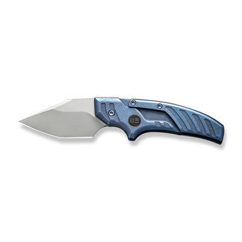 WE Typhoeus Folding Knife Blue Titanium Handle 20CV Dagger Plain Edge Silver Bead Blast Finish WE21036B-3 WE Typhoeus Folding Knife Blue Titanium Handle 20CV Dagger Plain Edge Silver Bead Blast Finish WE21036B-3