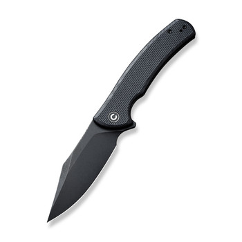 Discontinued Civivi Sinisys Folding Knife Black Coarse G10/Stainless Steel Handle 14C28N Clip Point Plain Edge Black Stonewash Finish C20039-1