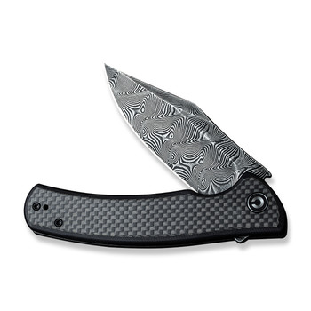 Discontinued Civivi Sinisys Folding Knife Black Twill Carbon Fiber/G10/Stainless Steel Handle Damascus Clip Point Plain Edge Black Hand Rubbed Finish C20039-DS1