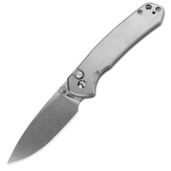 CJRB Pyrite Folding Knife Gray Stainless Steel Handle  AR-RPM9 Plain Edge Stonewash Finish J1925-ST