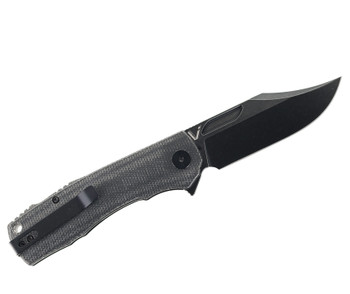 Petrified Fish Victor Flipper Folding Knife Black Micarta Handle K110 Dark Sonewash Finish P03-DMW