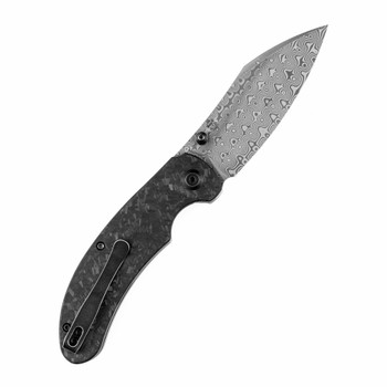 Kansept Nesstreet Folding Knife Shred Carbon Fiber Handle Damascus Plain Edge K1039D1