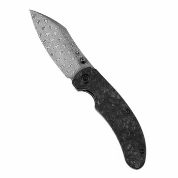 Kansept Nesstreet Folding Knife Shred Carbon Fiber Handle Damascus Plain Edge K1039D1