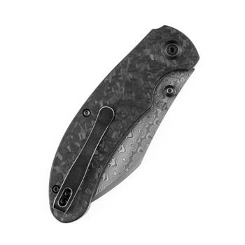 Kansept Nesstreet Folding Knife Shred Carbon Fiber Handle Damascus Plain Edge K1039D1