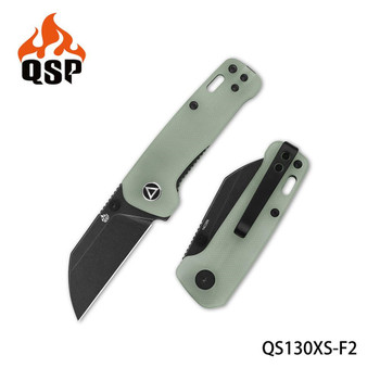 QSP Penguin Mini Folding Knife Jade G10 Handle 14C28N Plain Edge Black Stonewash Finish QS130XS-F2