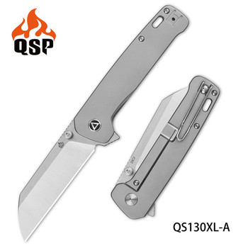 QSP Penguin Plus  XL Folding Knife Bead Blast Titanium Handle 20CV Plain Edge 2 Tone Satin Finish QS130XL-A