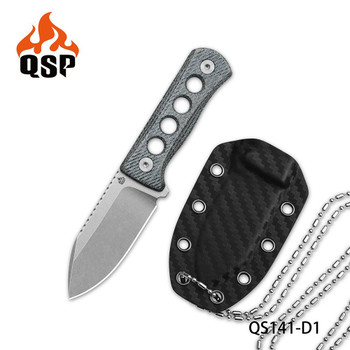 QSP Canary Fixed Blade Knife Denim Blue Micarta Handle 14C28N Plain Edge Stonewash Finish QS141-D1