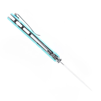 Discontinued Kansept XL Korvid Folding Knife Tiffany Blue G10 Handle 154CM Plain Edge Stonewash Finish T1030A7