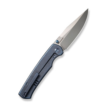 WE Evoke Folding Knife Blue Titanium Handle 20CV Clip Point Plain Edge Silver Bead Blast Finish WE21046-3