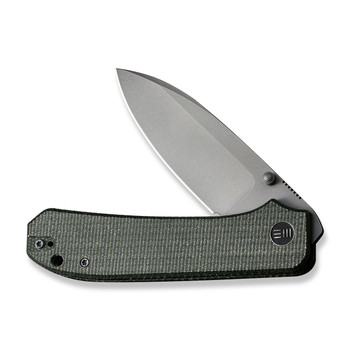 WE Big Banter Folding Knife Green Canvas Micarta Handle 20CV Drop Point Plain Edge Gray Stonewash Finish WE21045-2 WE Big Banter Folding Knife Green Canvas Micarta Handle 20CV Drop Point Plain Edge Gray Stonewash Finish WE21045-2