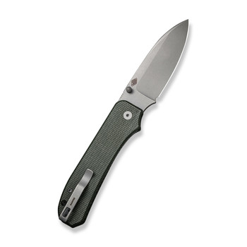 WE Big Banter Folding Knife Green Canvas Micarta Handle 20CV Drop Point Plain Edge Gray Stonewash Finish WE21045-2 WE Big Banter Folding Knife Green Canvas Micarta Handle 20CV Drop Point Plain Edge Gray Stonewash Finish WE21045-2