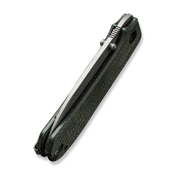 WE Big Banter Folding Knife Green Canvas Micarta Handle 20CV Drop Point Plain Edge Gray Stonewash Finish WE21045-2 WE Big Banter Folding Knife Green Canvas Micarta Handle 20CV Drop Point Plain Edge Gray Stonewash Finish WE21045-2