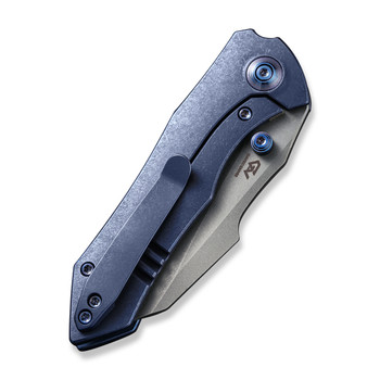 WE High-Fin Folding Knife Blue Titanium Handle 20CV Plain Edge Gray Stonewash Finish WE22005-3